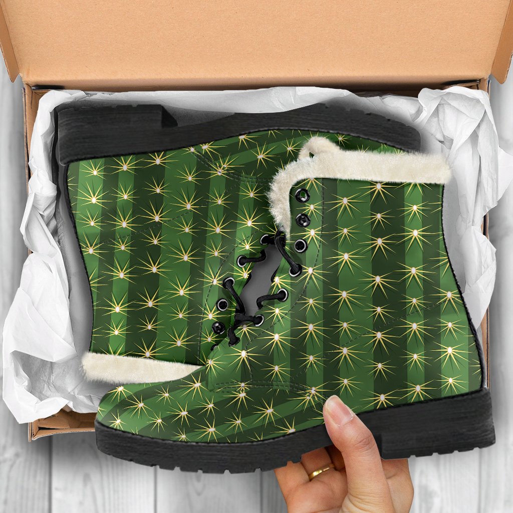 Cactus Skin Print Pattern Faux Fur Leather Boots-JTAMIGO.COM