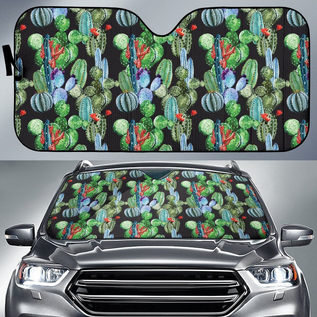 Cactus Watercolor Style Print Car Sun Shade For Windshield