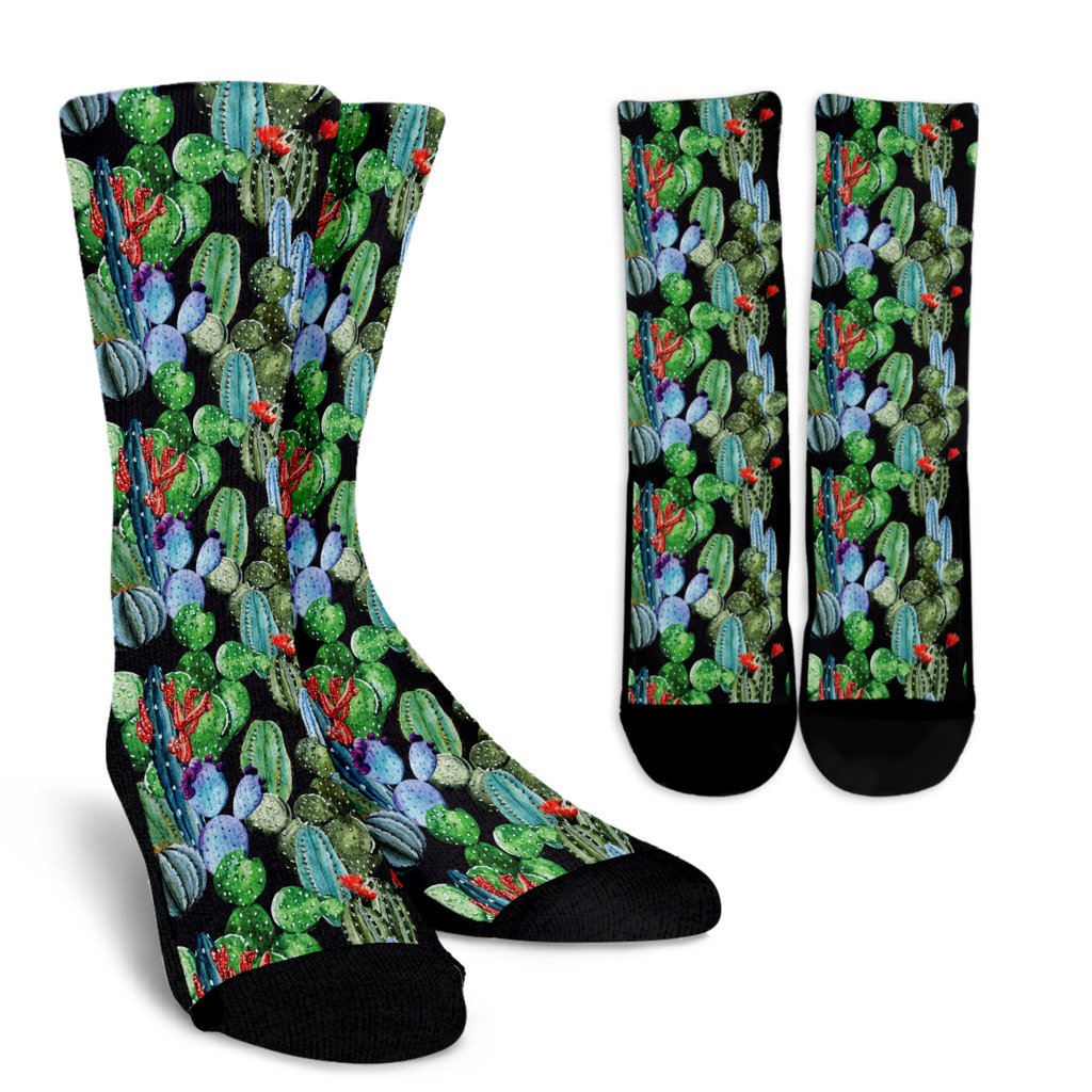 Cactus Watercolor Style Print Crew Socks