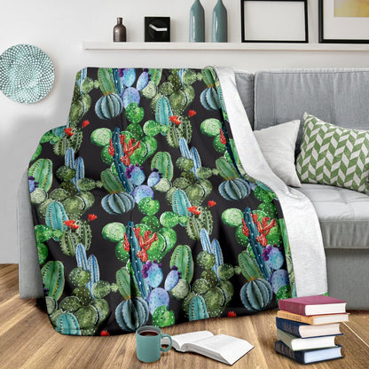 Cactus Watercolor Style Print Fleece Blanket