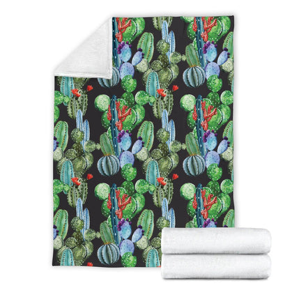 Cactus Watercolor Style Print Fleece Blanket