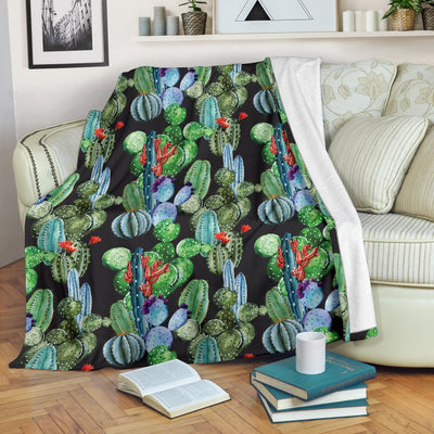 Cactus Watercolor Style Print Fleece Blanket