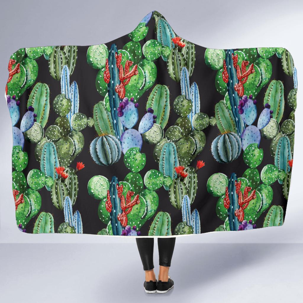 Cactus Watercolor Style Print Hooded Blanket-JTAMIGO.COM