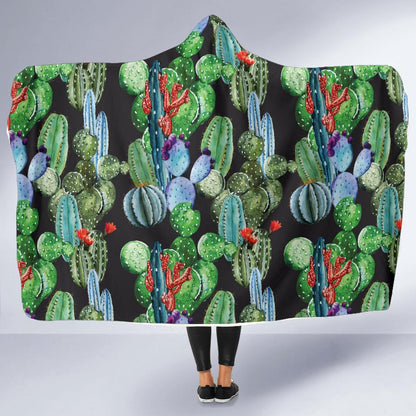 Cactus Watercolor Style Print Hooded Blanket-JTAMIGO.COM