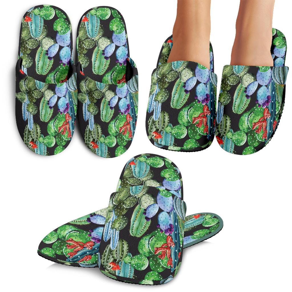 Cactus Watercolor Style Print House Slippers