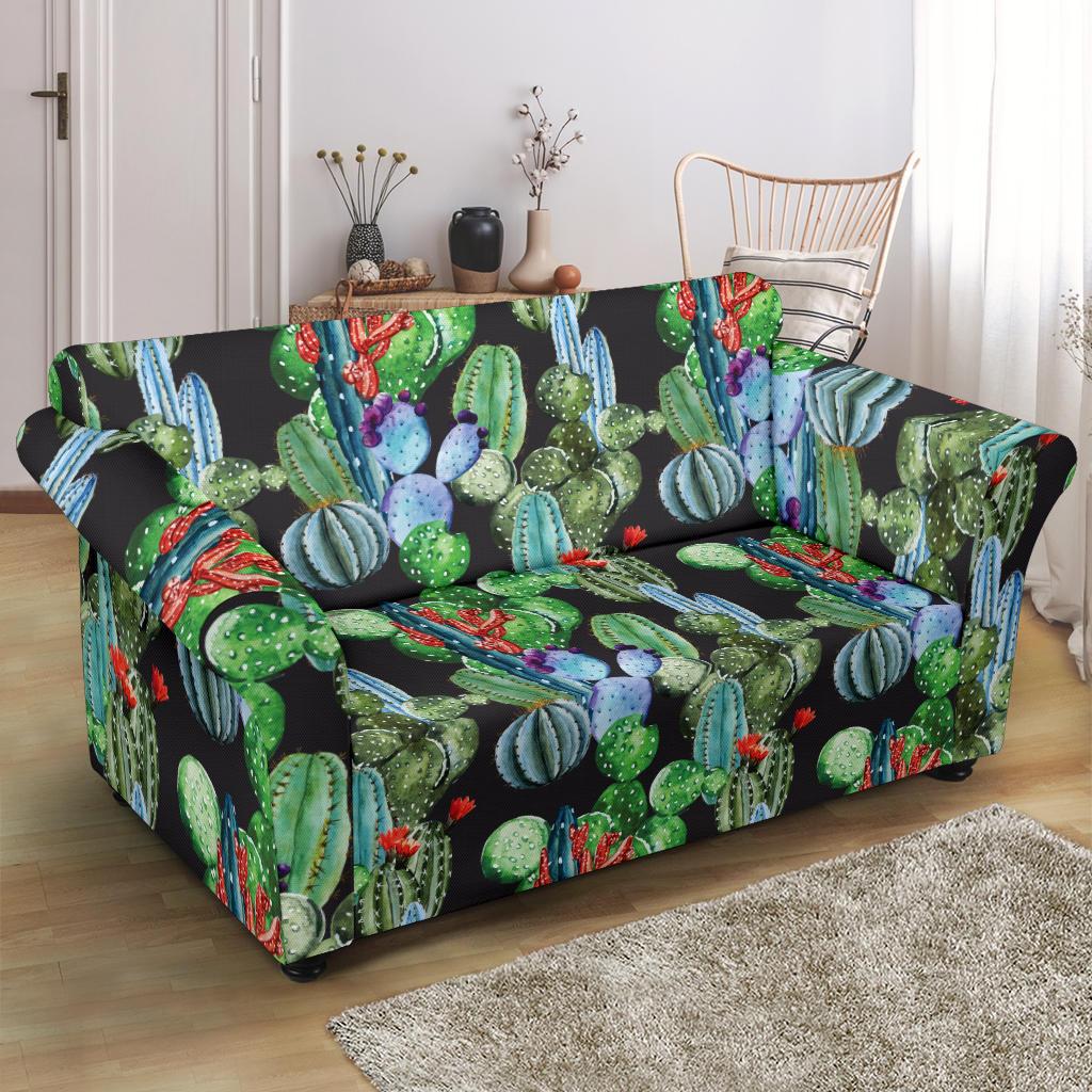 Cactus Watercolor Style Print Loveseat Slipcover-JTAMIGO.COM