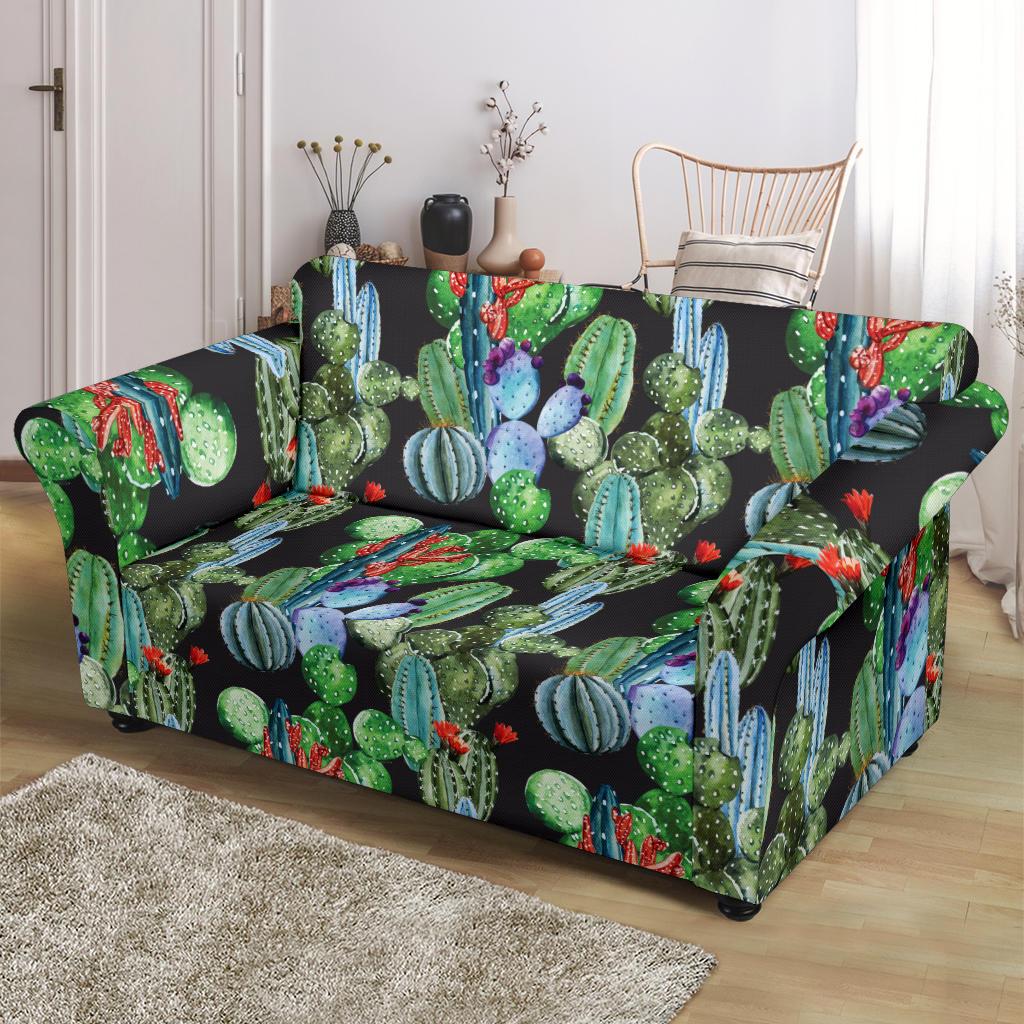 Cactus Watercolor Style Print Loveseat Slipcover-JTAMIGO.COM