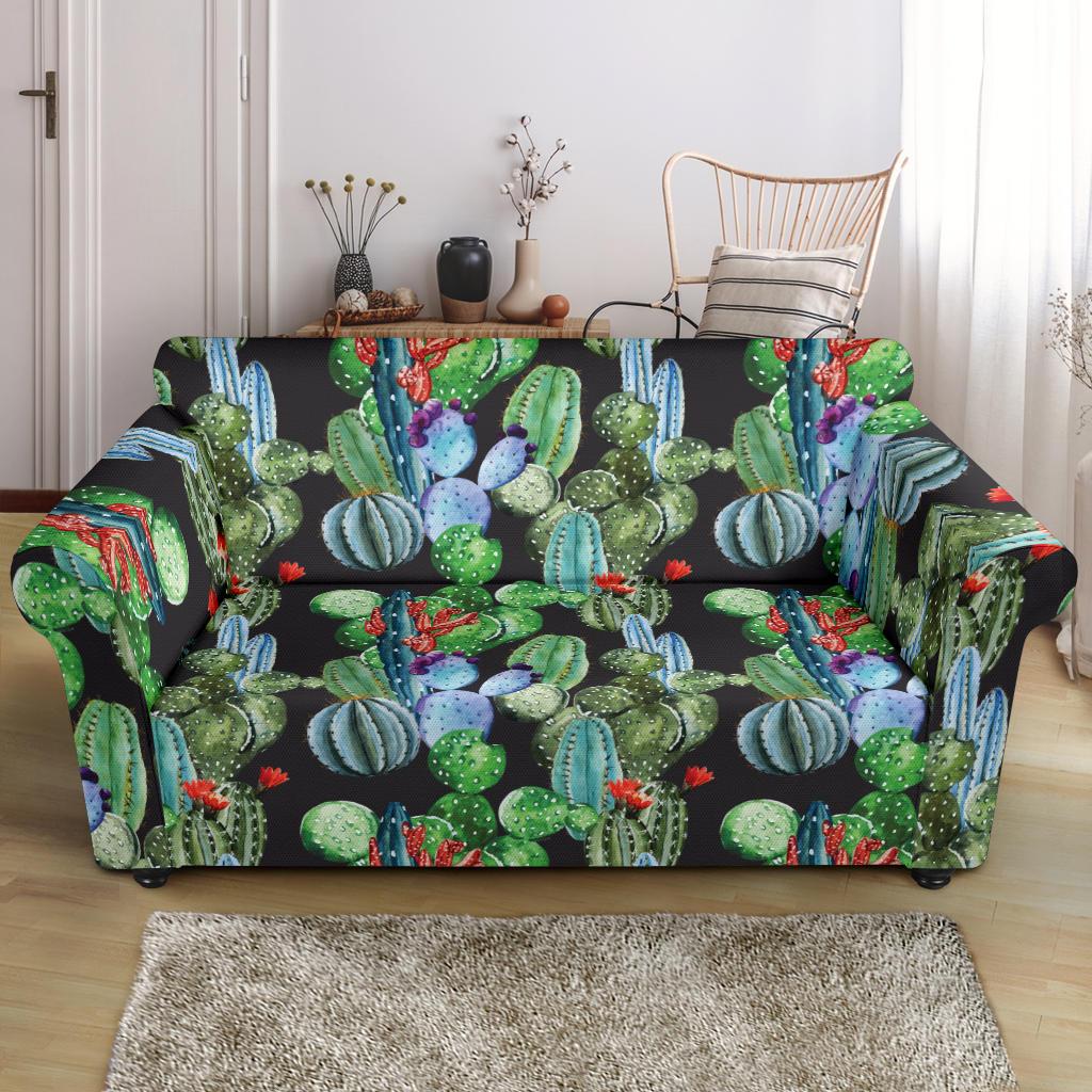 Cactus Watercolor Style Print Loveseat Slipcover-JTAMIGO.COM