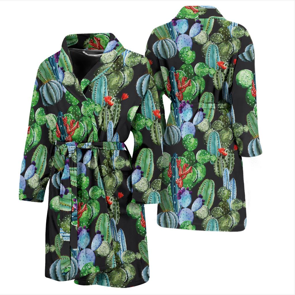 Cactus Watercolor Style Print Men Bath Robe-JTAMIGO.COM
