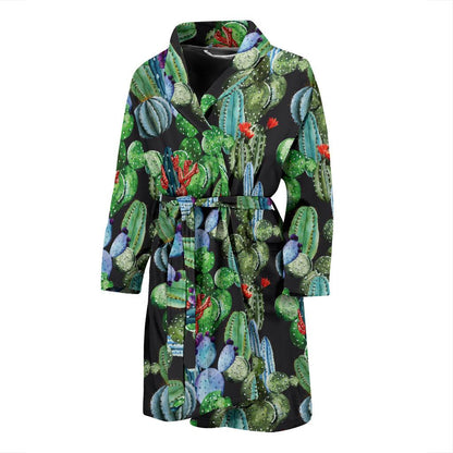 Cactus Watercolor Style Print Men Bath Robe-JTAMIGO.COM