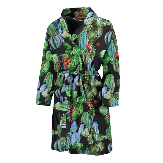 Cactus Watercolor Style Print Men Bath Robe-JTAMIGO.COM