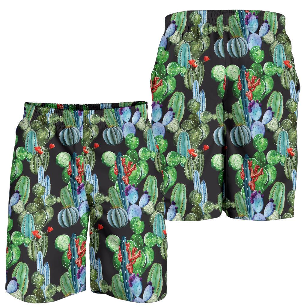 Cactus Watercolor Style Print Mens Shorts-JTAMIGO.COM