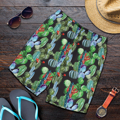 Cactus Watercolor Style Print Mens Shorts-JTAMIGO.COM
