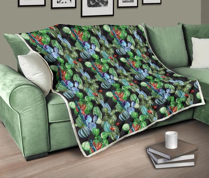 Cactus Watercolor Style Print Premium Quilt-JTAMIGO.COM
