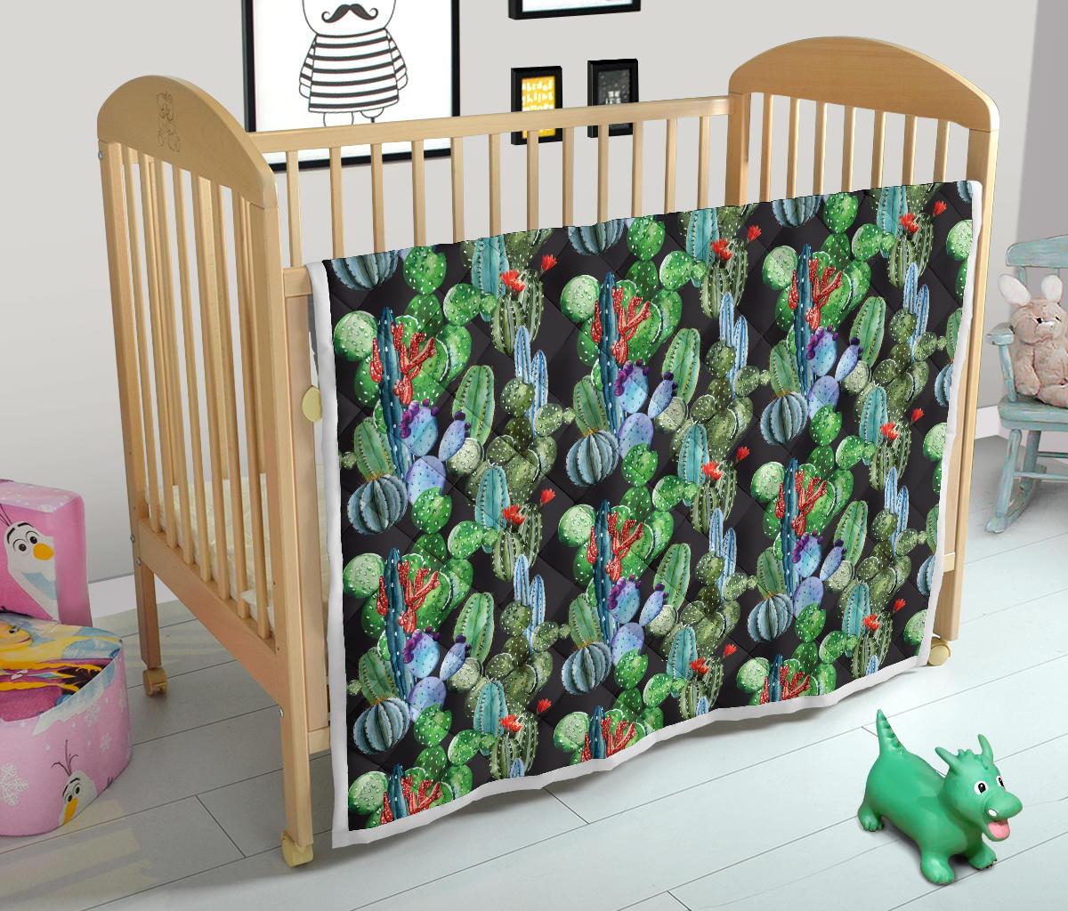 Cactus Watercolor Style Print Premium Quilt-JTAMIGO.COM