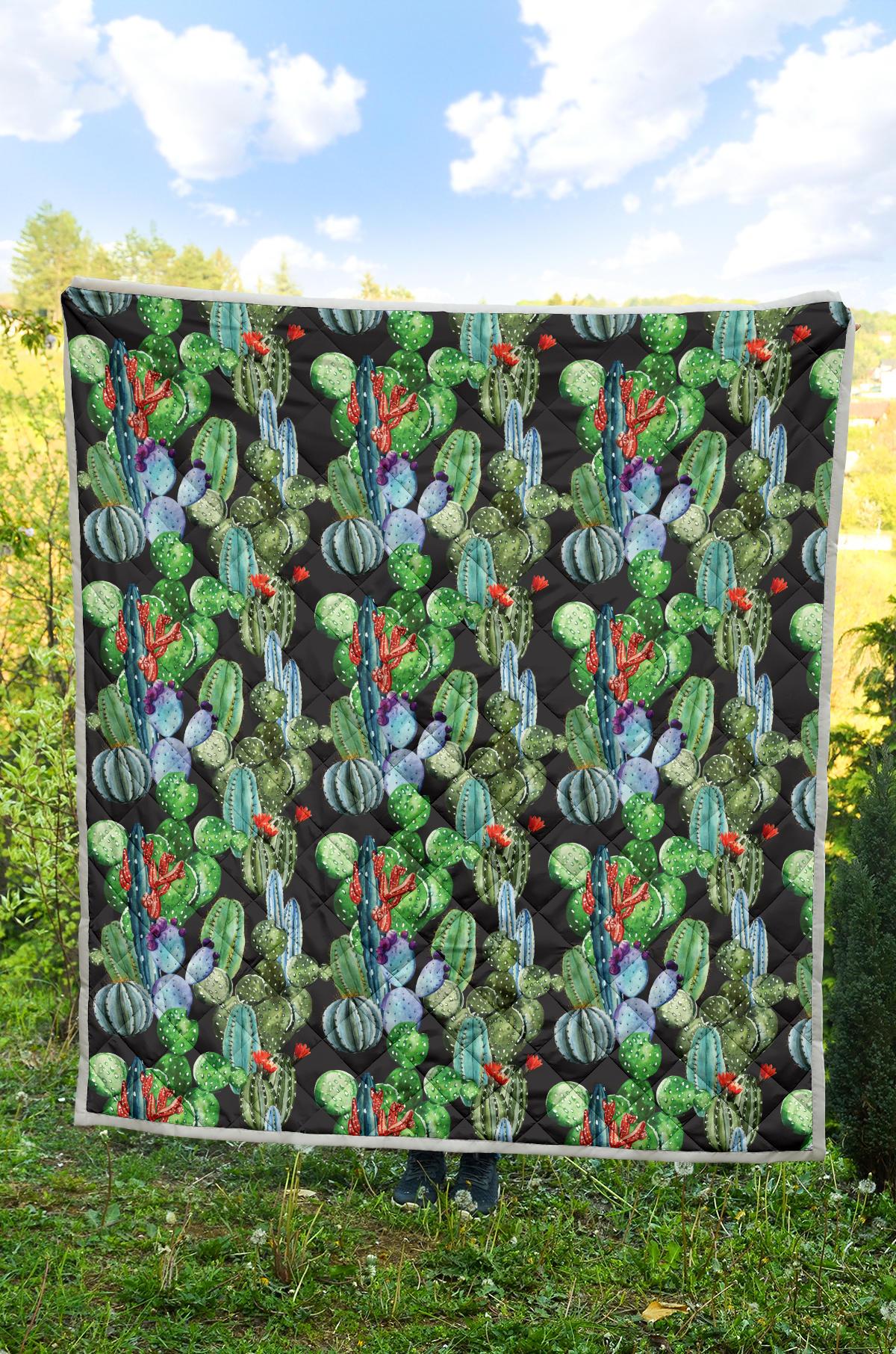 Cactus Watercolor Style Print Premium Quilt-JTAMIGO.COM