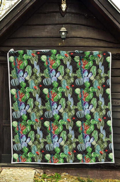 Cactus Watercolor Style Print Premium Quilt-JTAMIGO.COM