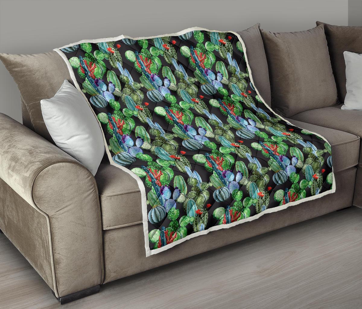 Cactus Watercolor Style Print Premium Quilt-JTAMIGO.COM