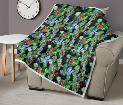 Cactus Watercolor Style Print Premium Quilt-JTAMIGO.COM