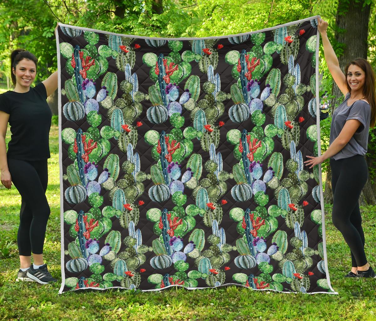 Cactus Watercolor Style Print Premium Quilt-JTAMIGO.COM
