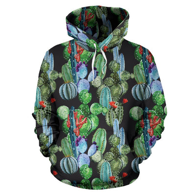 Cactus Watercolor Style Print Pullover Hoodie