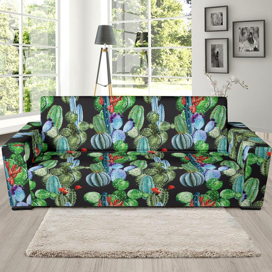 Cactus Watercolor Style Print Sofa Slipcover-JTAMIGO.COM