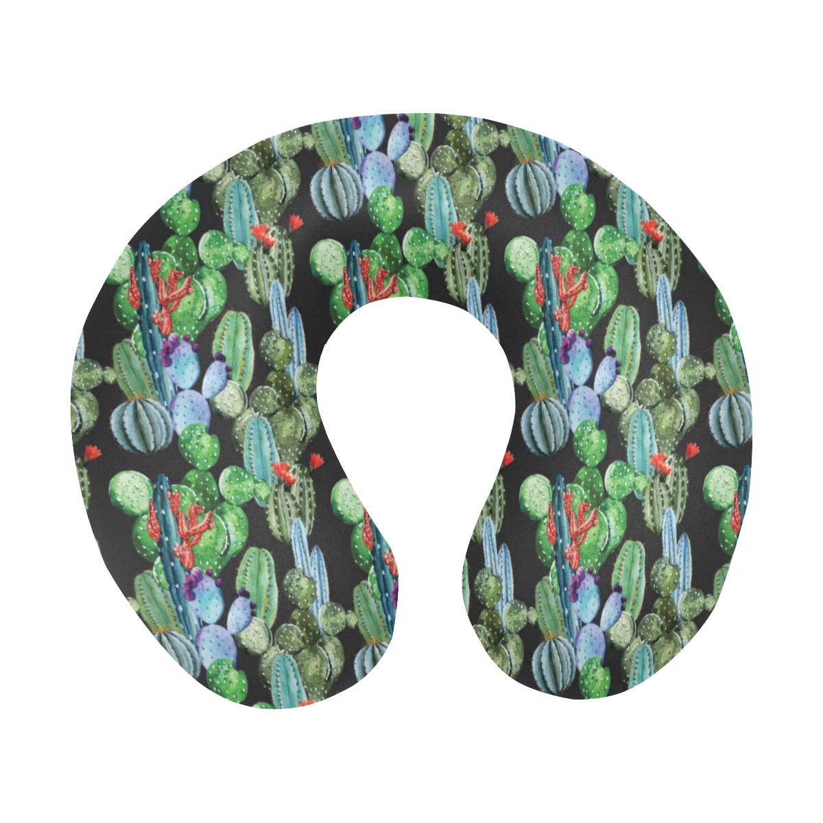 Cactus Watercolor Style Print U-Shaped Travel Neck Pillow-JTAMIGO.COM