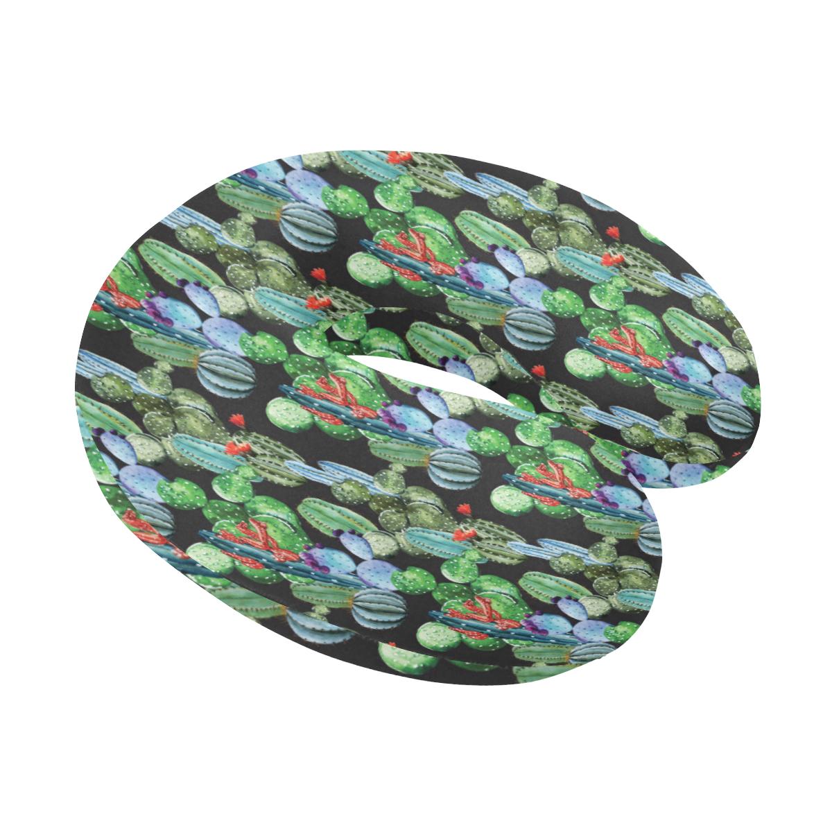 Cactus Watercolor Style Print U-Shaped Travel Neck Pillow-JTAMIGO.COM