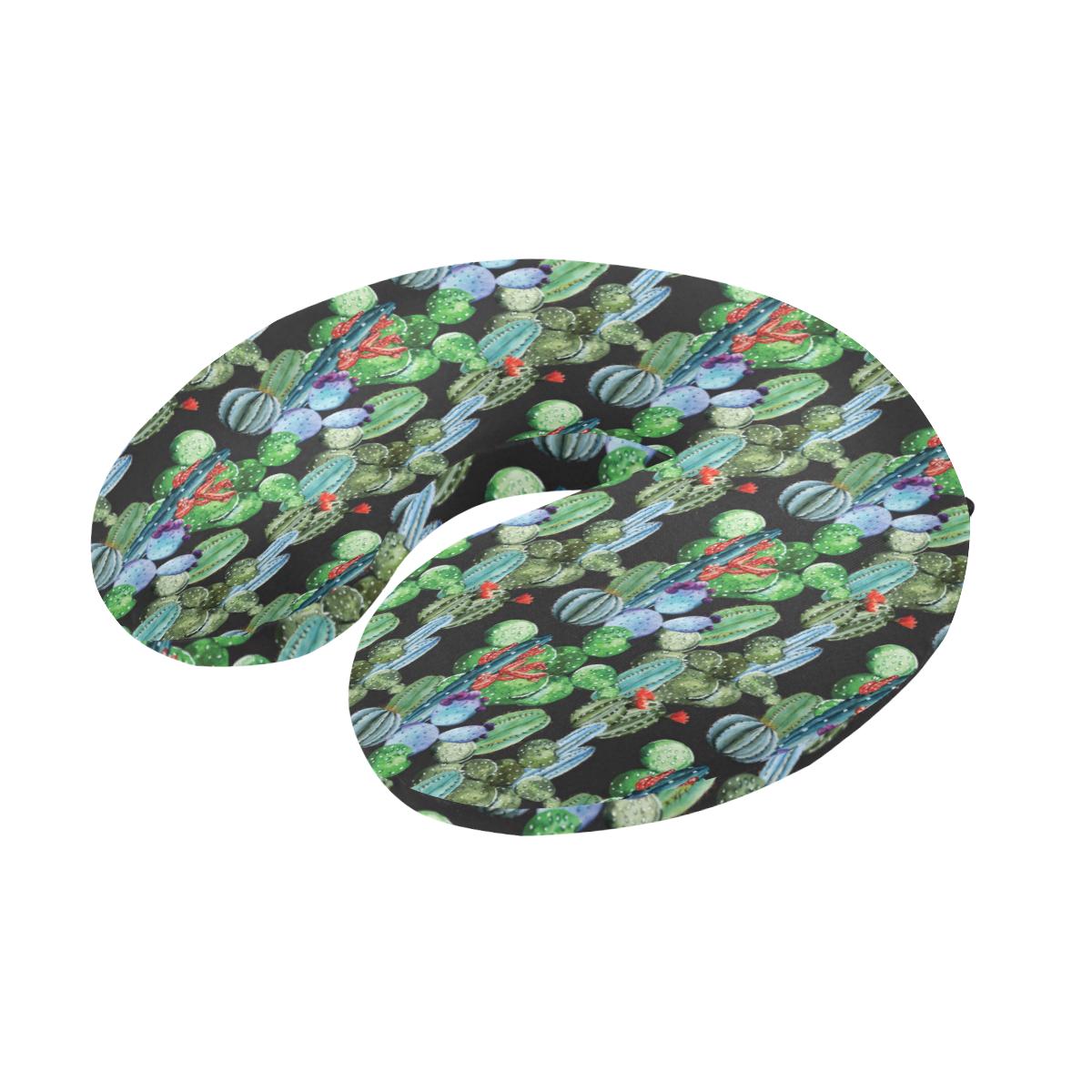 Cactus Watercolor Style Print U-Shaped Travel Neck Pillow-JTAMIGO.COM