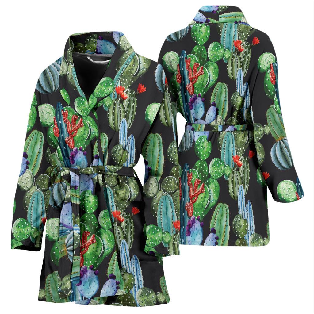 Cactus Watercolor Style Print Women Bath Robe-JTAMIGO.COM