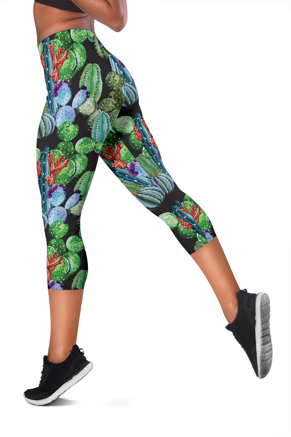 Cactus Watercolor Style Print Women Capris