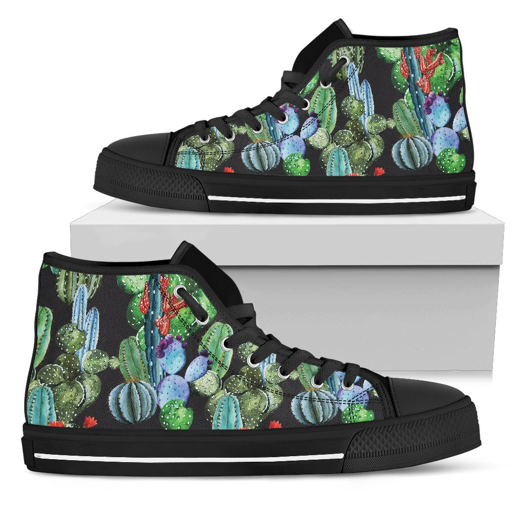 Cactus Watercolor Style Print Women High Top Shoes