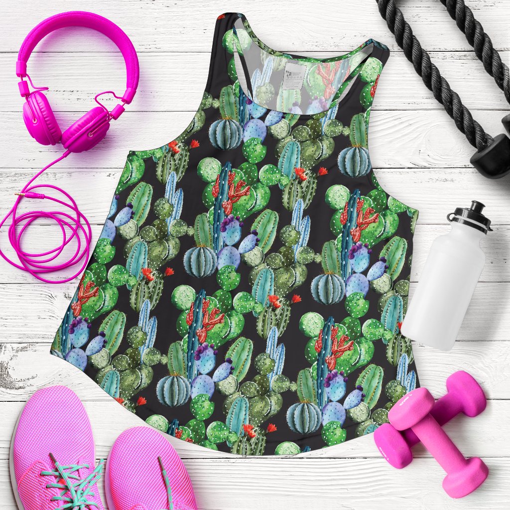 Cactus Watercolor Style Print Women Racerback Tank Top