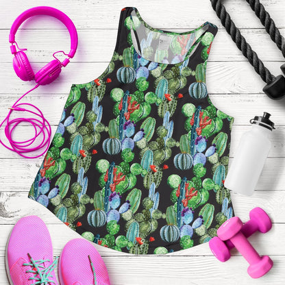 Cactus Watercolor Style Print Women Racerback Tank Top