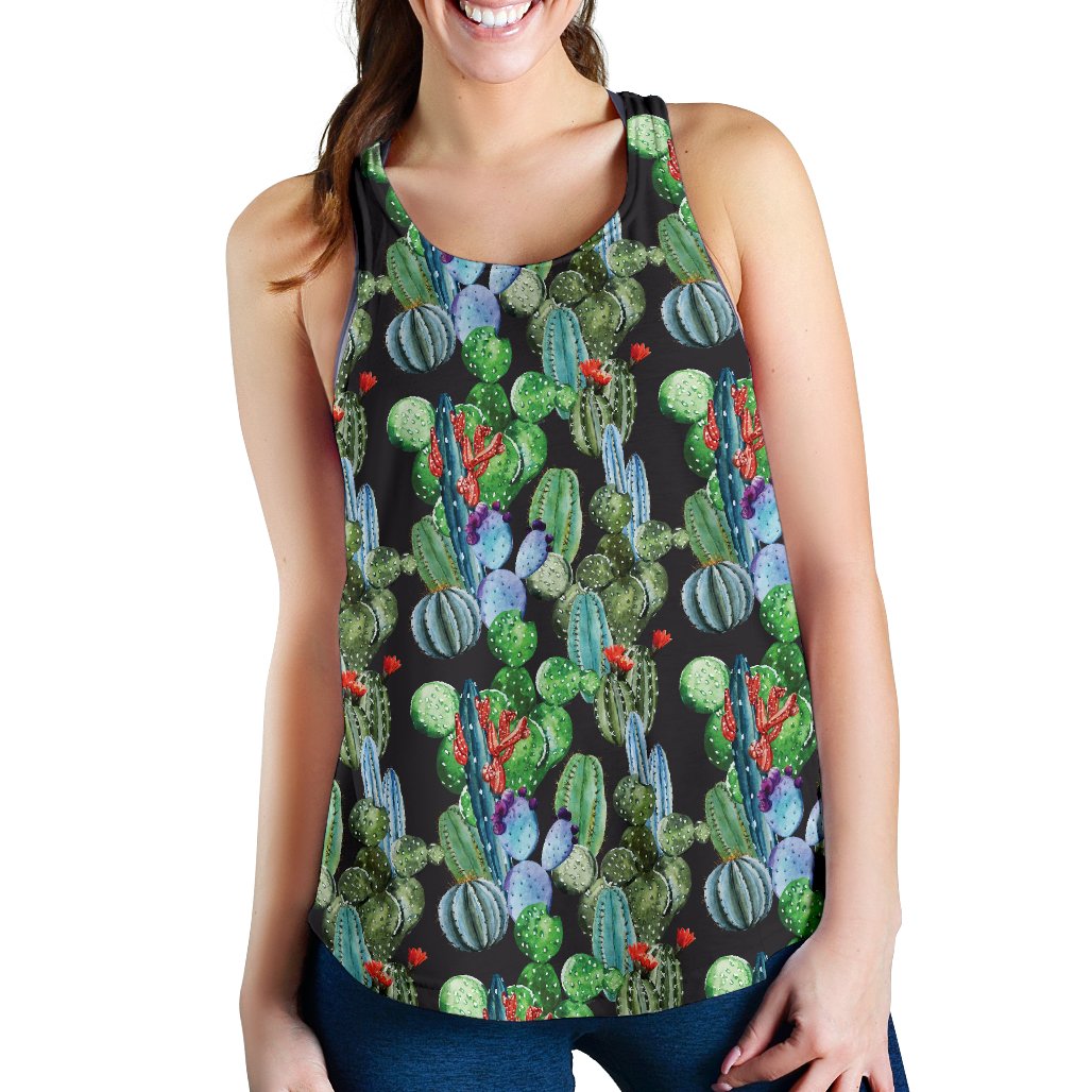 Cactus Watercolor Style Print Women Racerback Tank Top