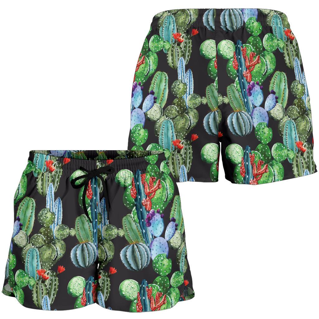 Cactus Watercolor Style Print Women Shorts-JTAMIGO.COM