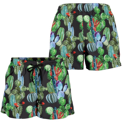 Cactus Watercolor Style Print Women Shorts-JTAMIGO.COM