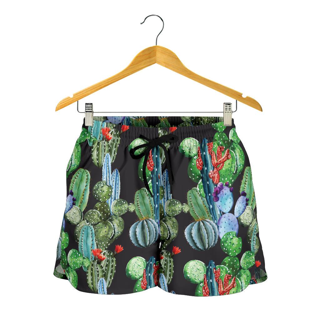 Cactus Watercolor Style Print Women Shorts-JTAMIGO.COM