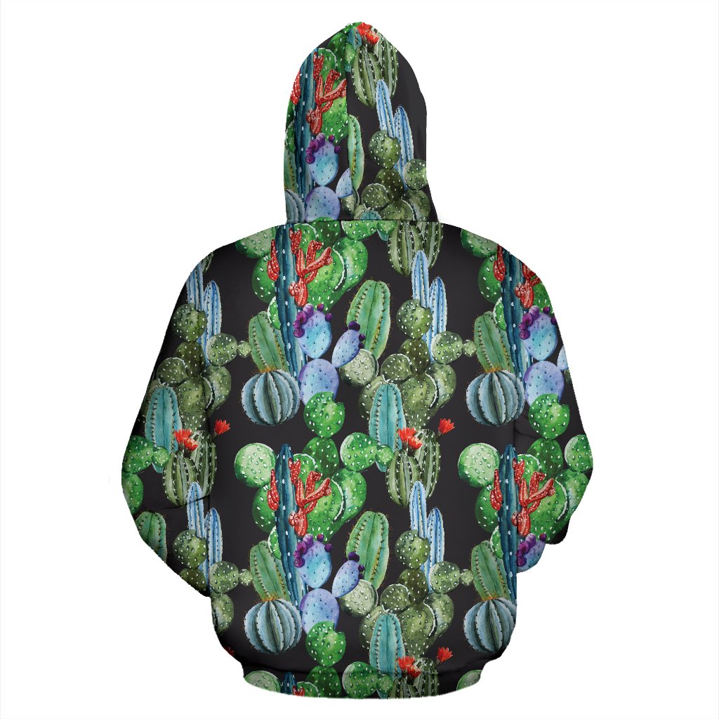 Cactus Watercolor Style Print Zip Up Hoodie
