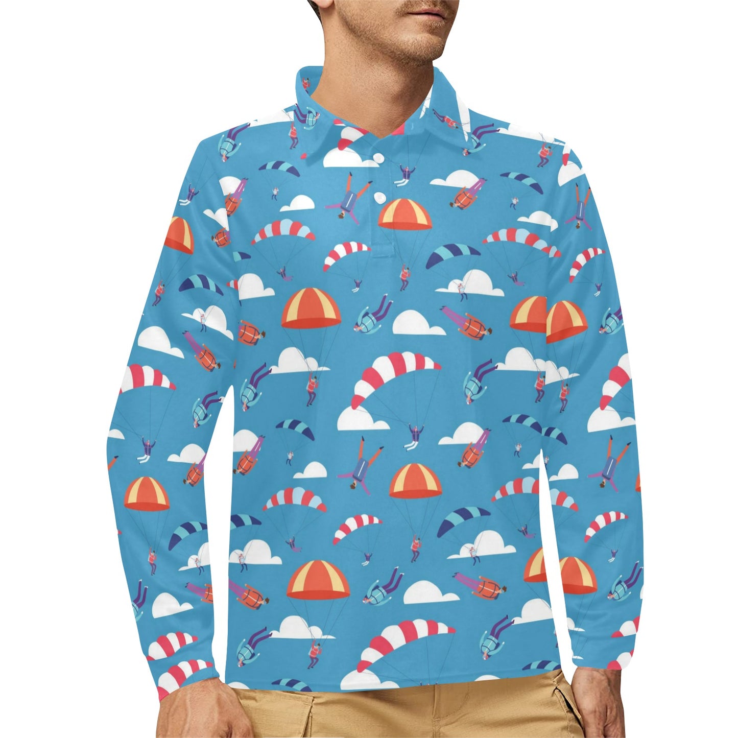 Skydiver Print Design LKS306 Long Sleeve Polo Shirt For Men's