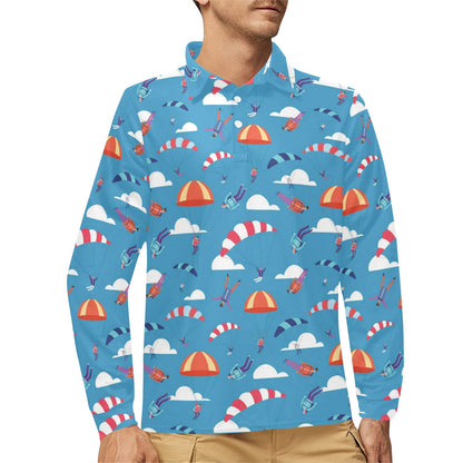 Skydiver Print Design LKS306 Long Sleeve Polo Shirt For Men's