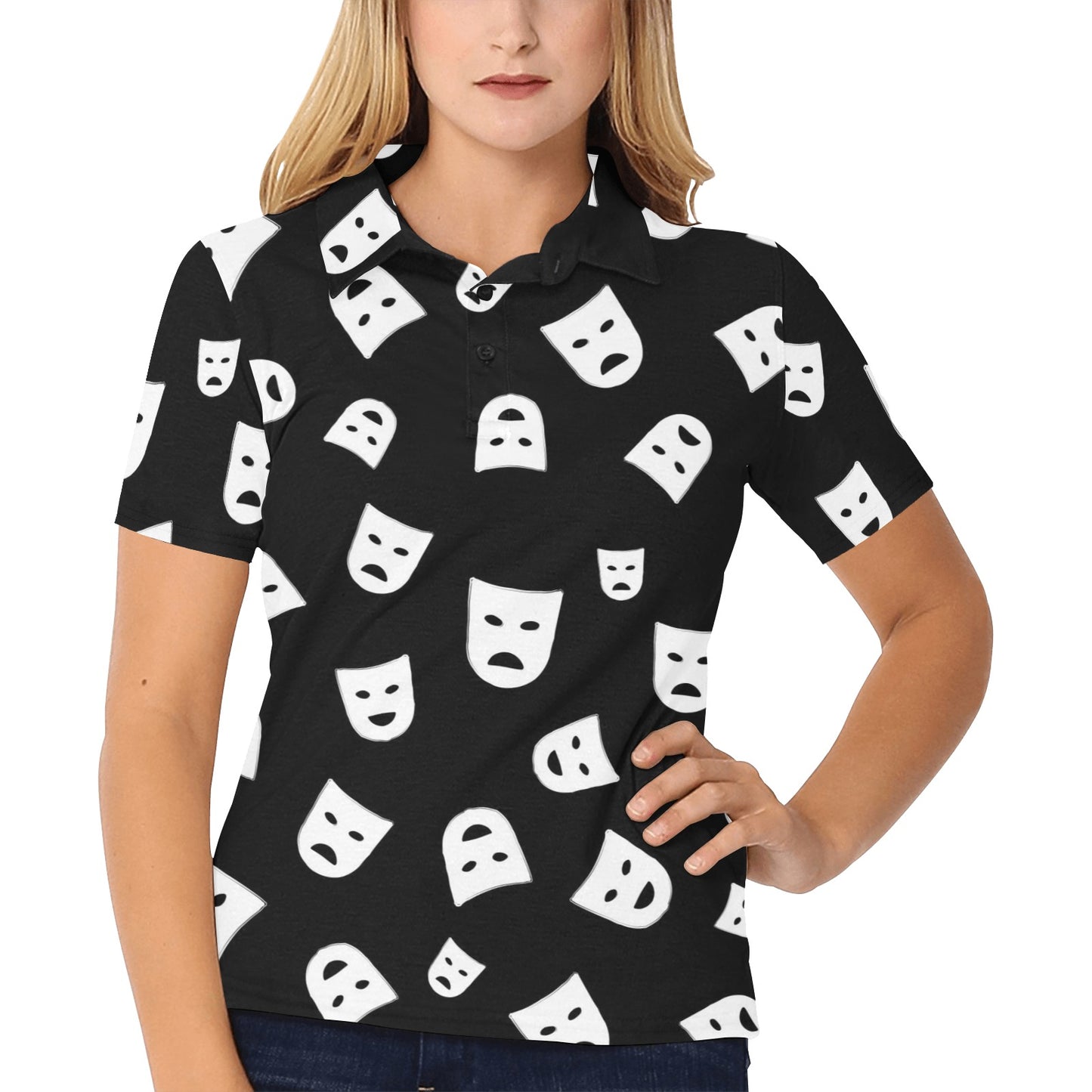 Acting Mask Pattern Print Design 03 Women's Polo Shirt