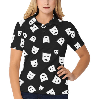 Acting Mask Pattern Print Design 03 Women's Polo Shirt