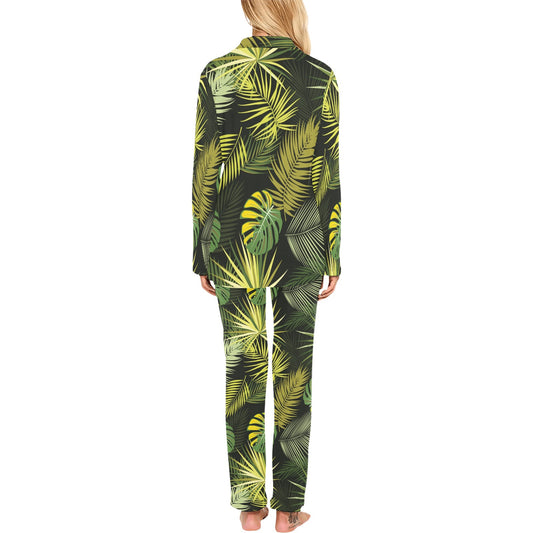 Palm Leaf Pattern Print Design A05 Women's Long Pajama Set