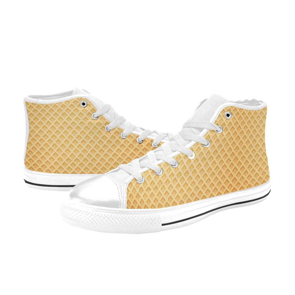 Waffle Texture Print Design LKS302 Men's High Top Canvas Shoes