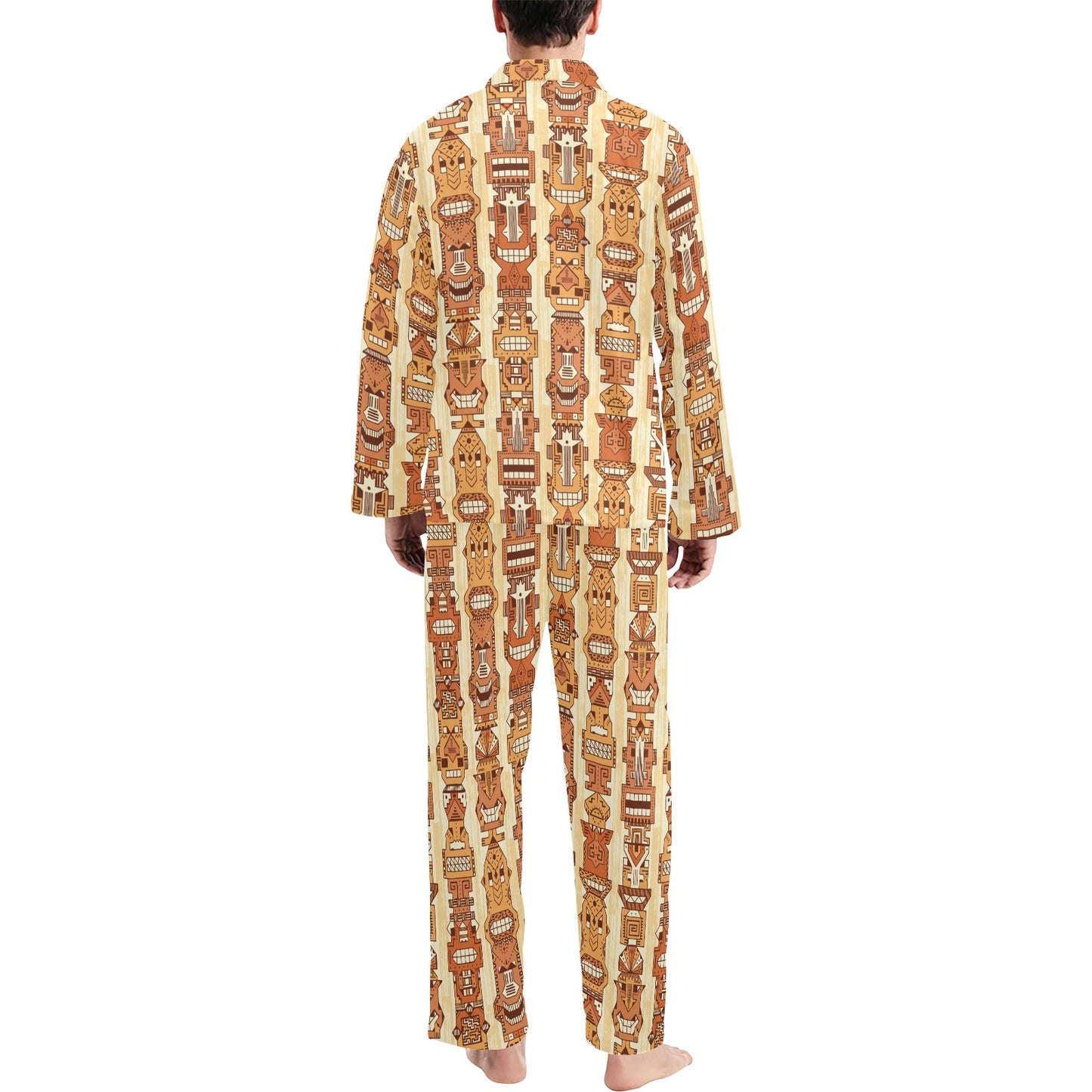 Tiki Orange Vertical Pattern Men's Long Pajama Set