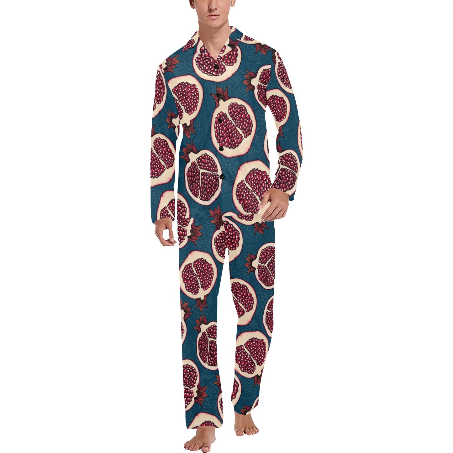 Pomegranate Pattern Print Design PG02 Men's Long Pajama Set