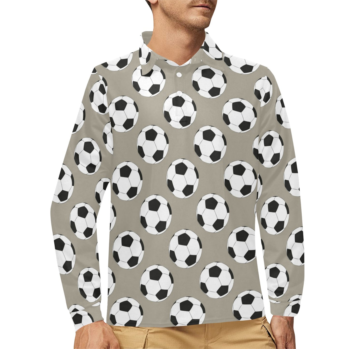 Soccer Ball Print Design LKS302 Long Sleeve Polo Shirt For Men's