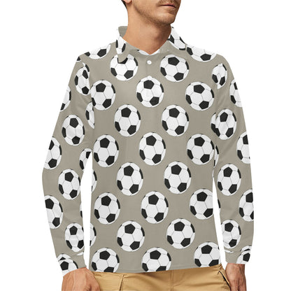 Soccer Ball Print Design LKS302 Long Sleeve Polo Shirt For Men's