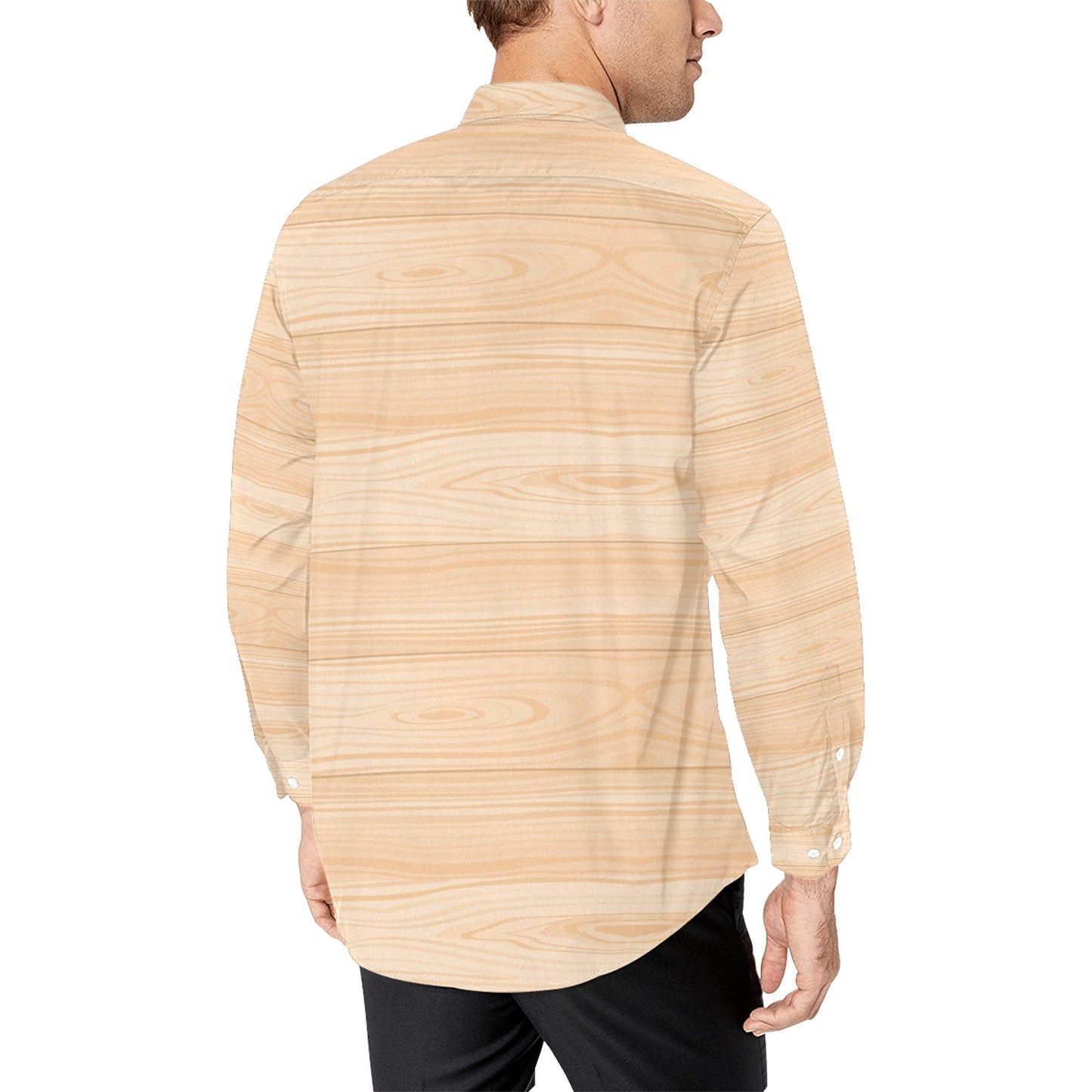 Wood Texture Print Design LKS302 Men's Long Sleeve Dress Shirt